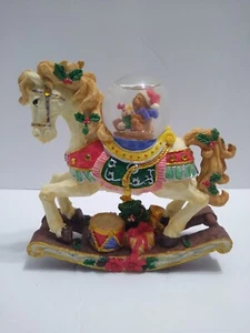 Vintage Christmas Mini Rocking Horse Water Globe With Bear Christmas Tree - Picture 1 of 11