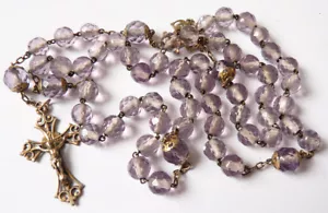 Chapelet du 19e siècle en verre améthyste et argent croix rosaire rosary cross - Picture 1 of 5
