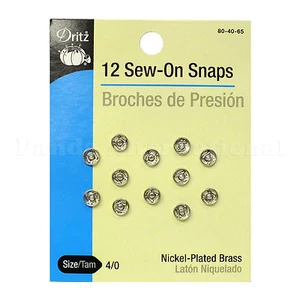 8 New 12 Sew-On Snaps(Brouches de presión) by Dritz Size 4/0 Nickel-Plated Brass - Picture 1 of 2