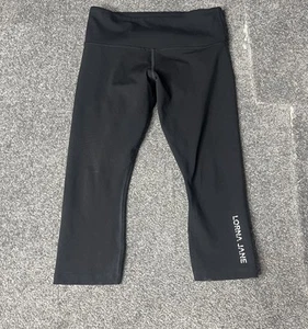 Lorna Jane Lotus No Chafe Leggings Womens Small Black Mid Rise 3/4 Tight Ladies - Picture 1 of 13