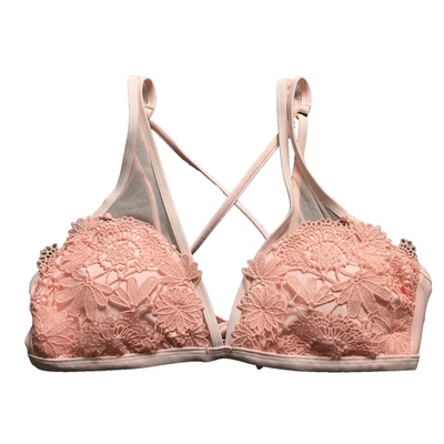 Xhilaration Womens Lace Bikini Swimsuit Top Size L Pink Criss Cross Strap NWOT - Image 1 of 4