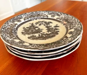 4 Antique Mulberry Transferware Dinner Plates ~ 10” Corea/Staffordshire c.1840s - Picture 1 of 4