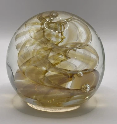 Studio Art Glass Paperweight Swirl Design Amber- Possibly Lundberg , Eickholt - image 1 of 4