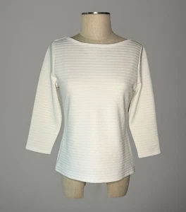 Top donna Ann Taylor Petite bianco a costine manica 3/4 nuovo M P $49,50 - Foto 1 di 3