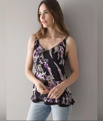 White House Black Market Reversible Cami Tank Purple Burnout Floral Top Silk S - Image 1 of 4