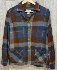 Vtg Womens Pendleton 100% Wool Blue& Brown Plaid Shirt Shacket Size Medium HOLES - Picture 1 of 13