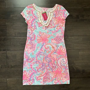 Nuevo con etiquetas Vestido Lilly Pulitzer Harper Para Mujer Talla Pequeña Mangas Cortas Cambio Rosa - Imagen 1 de 10