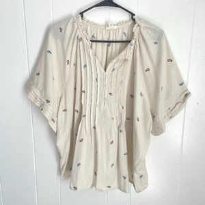 1X Boho Cotton Linen Gauze Top Cream Pintuck Blouse Coastal Cottagecore - Picture 1 of 8