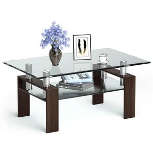 Costway Rectangle Glass Coffee Table Metal Legs End Table Livingroom Coffee - Picture 1 of 12