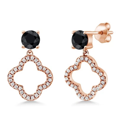 2.05 Ct Round Black Sapphire 18K Rose Gold Plated Silver Earrings - Image 1 of 3
