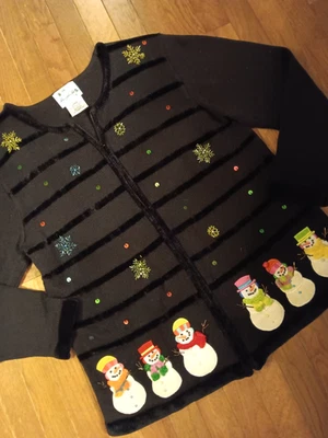 VTG The Quacker Factory Embroidered Cardigan Snowman Sweater Sz Large Christmas - Image 1 of 4