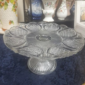 Vintage Pressed Glass Lipped Pedestal Cake Stand 25cm X 14cm VGC - Picture 1 of 3