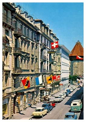 Postal Suiza Lucerna -- Hotel Fugi's Berneherhof con coches antiguos Foto 1 de 2