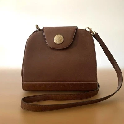 Vintage BURBERRY Brown Leather Shoulder Bag Nova Check Lining Crossbody Used - Image 1 of 4