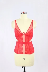 Top bustier de encaje de malla roja VICTORIA'S SECRET, talla XS - Imagen 1 de 10