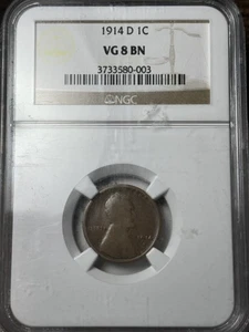 1914-D 1c NGC VG-8 Lincoln Wheat Cent - Picture 1 of 3