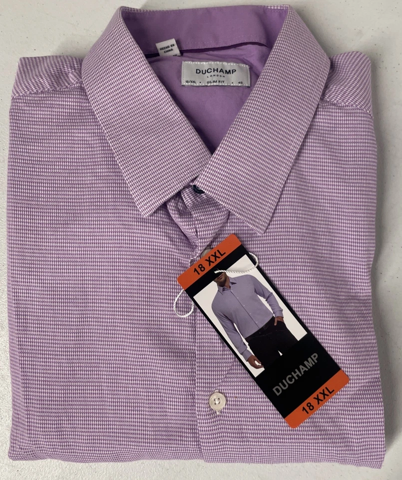 Duchamp London Men's Slim Fit Cotton Stretch Shirt Dark Purple Size 18 XXL