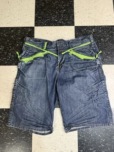 Pantalones cortos Marithe Francois Girbaud para hombre talla 40 correas verdes desgastados de fábrica - Imagen 1 de 8