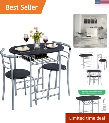 Juego de comedor compacto de 3 piezas con estante para vino - Perfecto para espacios pequeños y apartamentos Foto 1 de 4