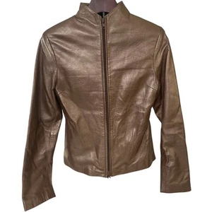 Brandon Thomas Brown Gold Metallic Shimmer Leather Jacket Size Small - Picture 1 of 6