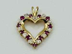 10K Gold Heart Pendant w/ Ruby & Diamond Accents “THL 10K” (Samuel Aaron) - Picture 1 of 9