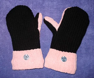 ALMOST BERNIE MITTENS HANDMADE PINK & BLACK ROCKABILLY BLK & WHT BUTTONS MEDIUM - Picture 1 of 6