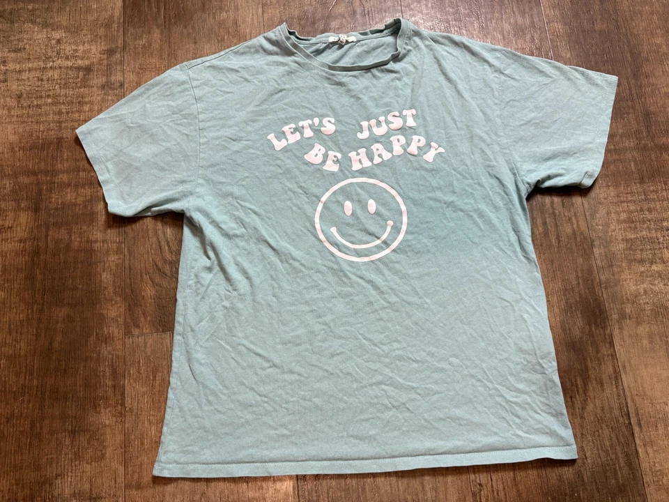 Camiseta Bae Vely Para Hombre Pequeña S "Just Be Happy" Smily Face Azul Manga Corta Foto 1 de 4