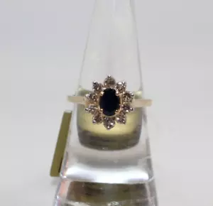 Anillo en racimo de zafiro y diamantes de oro amarillo 14K talla 6,5 S201 PYB - Imagen 1 de 4