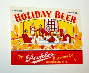 4 Vintage Holiday Beer Bottle Label Peoples Brewing Oshkosh Unused NOS New 1940s - Picture 1 of 2