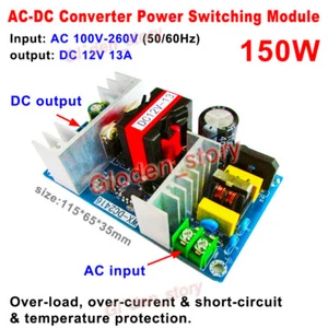 AC-DC Isolated Converter AC 110V 220V 230V to 12V 13A 150W Switching Transformer - Picture 1 of 4