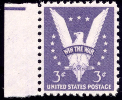US 905 Win the War 3c 1942 American Eagle PSAG grade 98 NH left sheet margin - Image 1 of 3