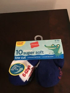 BRAND NEW INFANT BOYS SIZE 6-12 MONTHS HANES 10 PACK OF LOW CUT SOCKS - Picture 1 of 6