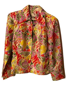Transitions 100% Silk Green Pink Multicolor Zip Lightweight Jacket SZ 4. SB3 - Picture 1 of 3