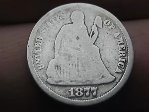 1877 CC Seated Liberty Silver Dime- Carson City, About Good Details - Picture 1 of 4