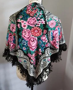 Vintage Pavlovo Posad Russian Crepe de Chine Shawl /Scarf - Picture 1 of 8