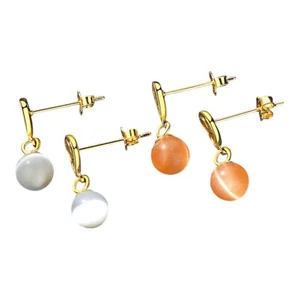 Crystal Ball Stud Drop Earrings 14k Gold Plated Sterling Silver 925 Coral White - Picture 1 of 7