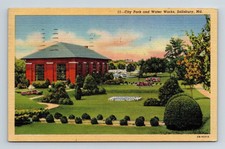 Salisbury Maryland City Park & Water Works Scenic Linen Cancel WOB Postcard