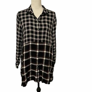 J. Jill Dress Size Medium Black/Red Plaid Tunic Dress Roll Tab Sleeve - Picture 1 of 4