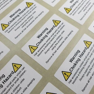 Warning Stickers For Hair Bows Safety Labels Small Parts Choking Hazard - Picture 1 of 5