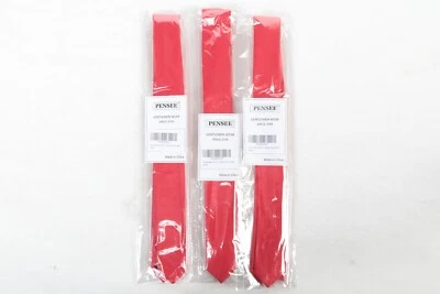 3 Pensee Men'S Ties Solid Red Pure Color 1.58" Plain Slim Necktie Skinny Ties - Image 1 of 3