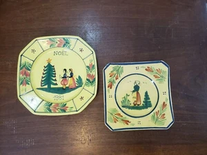 Quimper francés vintage - Juego de 2 platos cuadrados - Soleil - Noel 1981  - Imagen 1 de 6