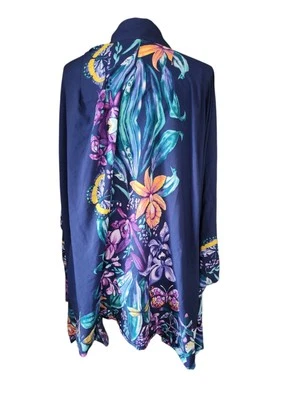 Soma Kimono Coverup Women's One Size Navy Exotic Floral Border Beach Butterfly  - Image 1 of 4