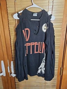 True Vintage 90s Led Zeppelin Liquid Blue Thrashed Long Sleeve Tee T Shirt Large - Picture 1 of 11