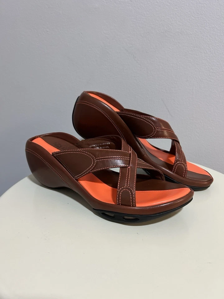 Sandalias de cuña de cuero para mujer Nike Air serie g marrón naranja talla 8B Foto 1 de 4