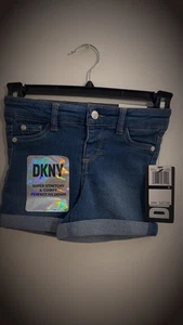 DKNY Girls' Short Size 4 Blue Denim Jeans Super Stretch Adjustable Waist Band - Picture 1 of 4
