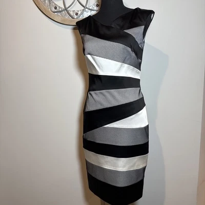 Vestido vaquero para mujer Jax talla 4 negro blanco bloques de colores forrado sin mangas usado en excelente estado Foto 1 de 4