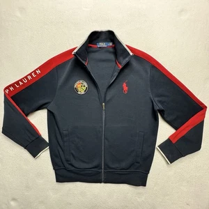 Polo Ralph Lauren Track Jacket Red Stripe Crest Logo Black Full Zip Size M - Picture 1 of 15