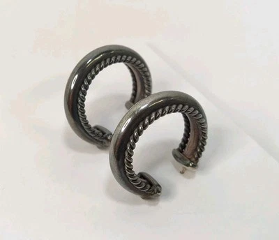 Brincos de prata esterlina 925 com argola grossa e pesada vintage linda pátina - Imagem 1 de 4