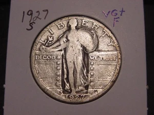 1927-S Standing Liberty Quarter en muy buen estado + F envío gratuito - Imagen 1 de 2
