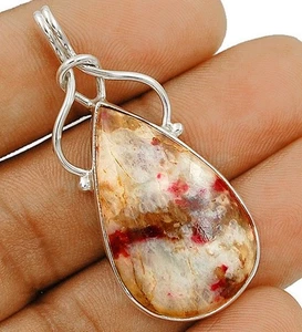 Natural Lepidolite 925 Solid Sterling Silver Pendant - Picture 1 of 1